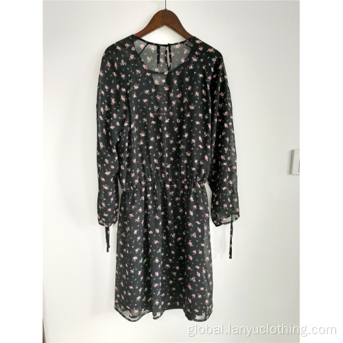 Floral Chiffon Dress Women's Black Floral Chiffon Dress With Long Sleeves Manufactory